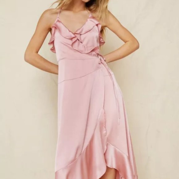 Satin Ruffle Detail Strappy Wrap Maxi Dress - Picture 3 of 4